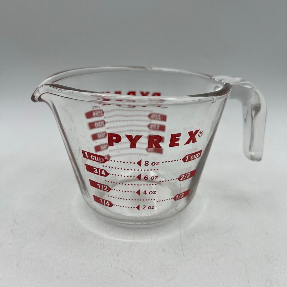 Vintage Pyrex 1 Cup Measuring Cup L Handle Red Lettering Corning USA Glass AS IS